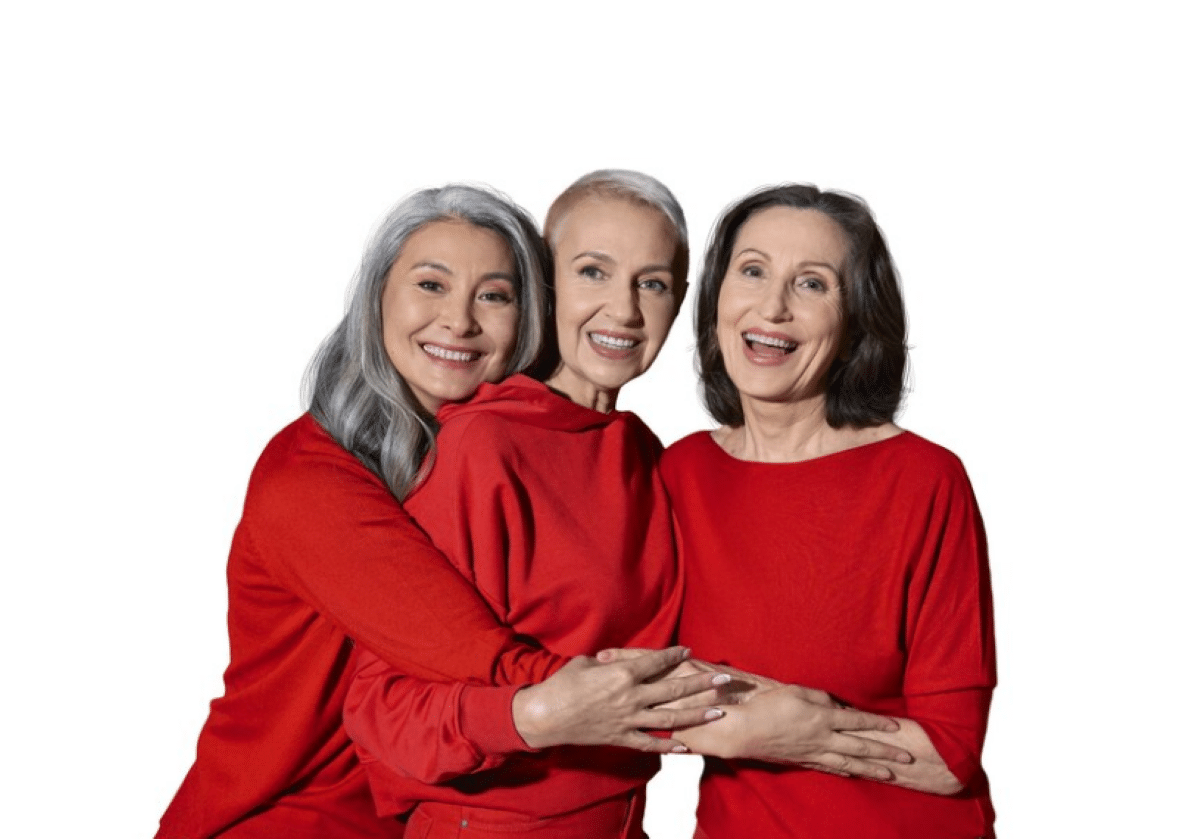 Imagem de três idosas, cada uma com um corte de cabelo diferente