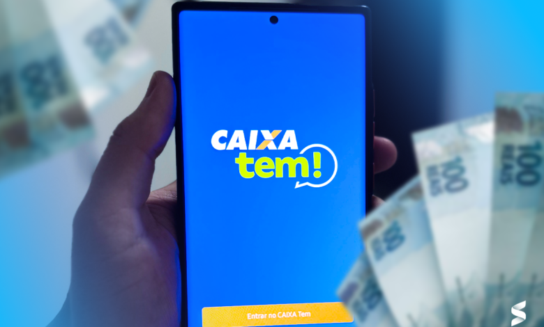 Tela do aplicativo Caixa Tem com opções de empréstimo, destacando a facilidade para acessar crédito de até R$ 3.000,00.