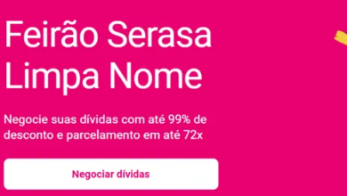 Feirão Limpa Nome do Serasa com descontos de até 99% e opções de parcelamento em até 72 vezes.