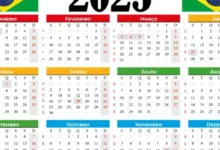 Calendário do Brasil de 2025 com feriados destacados em vermelho