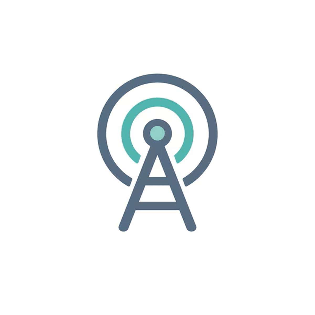 Ícone de torre de transmissão com ondas de sinal ao redor.