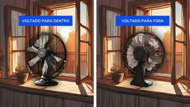 Comparação entre ventilador voltado para dentro e para fora da janela para otimizar a circulação do ar.