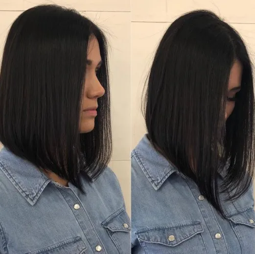 Mulher com corte long bob, visto de diferentes ângulos