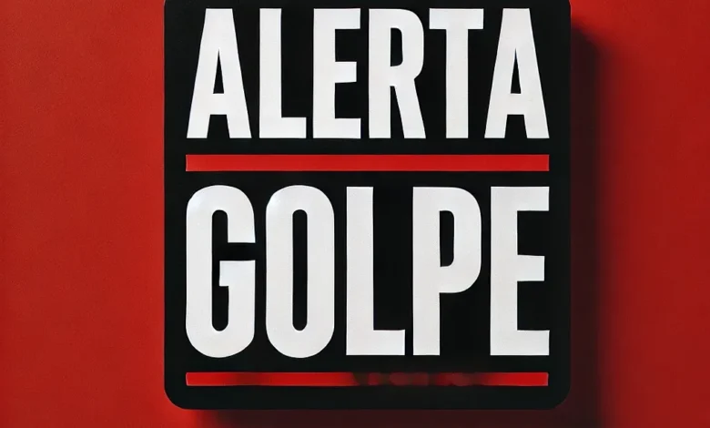 Aviso sobre possível golpe – Alerta em fundo vermelho com letras brancas e pretas.