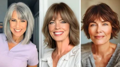 Mulheres acima de 50 anos com cortes de cabelo modernos e franjas, mostrando elegância e jovialidade
