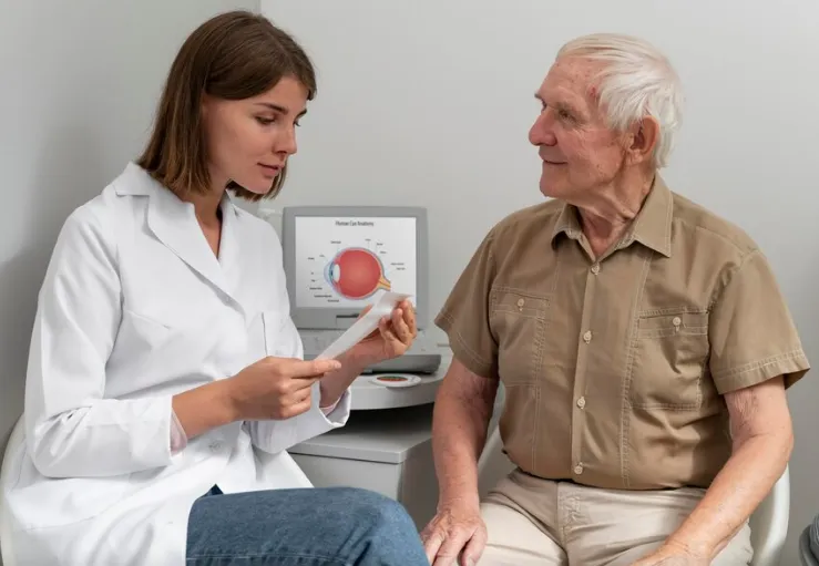 Idoso realizando consulta médica para exames de rotina.