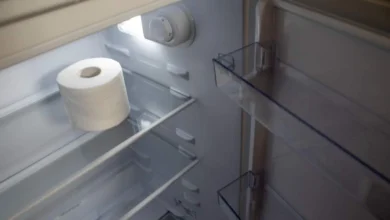 Rolo de papel higiênico colocado na geladeira para truque doméstico