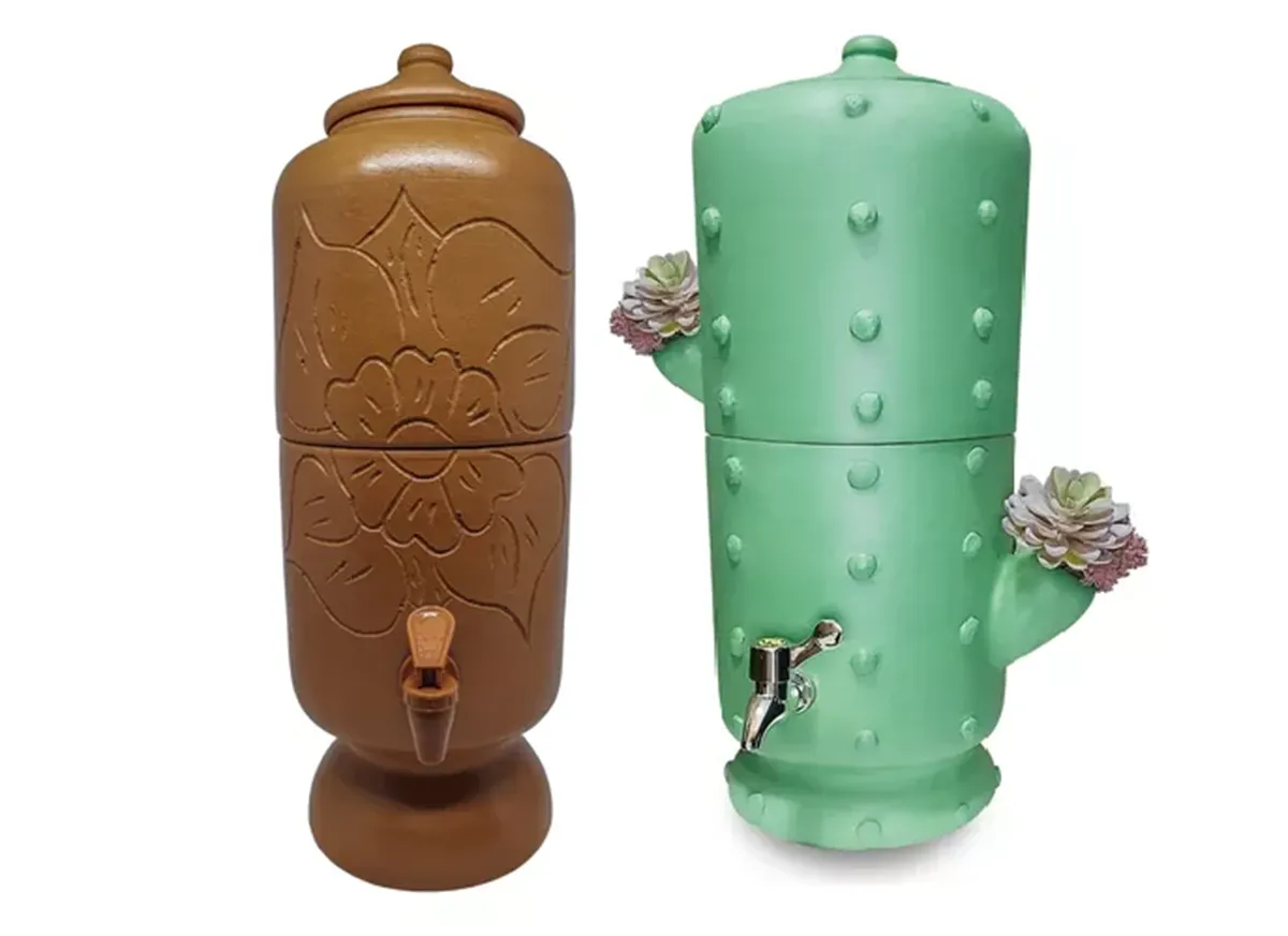 Modelos de filtro de barro decorado: Cacto e Flor