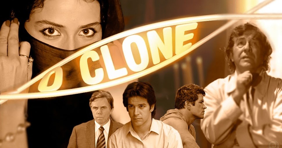 Personagens centrais da novela O Clone em montagem com elementos da trama