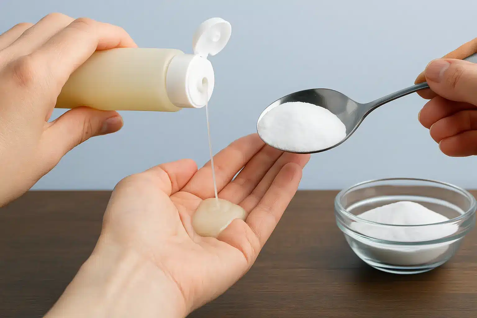 Uso de bicarbonato e shampoo para remover oleosidade do cabelo