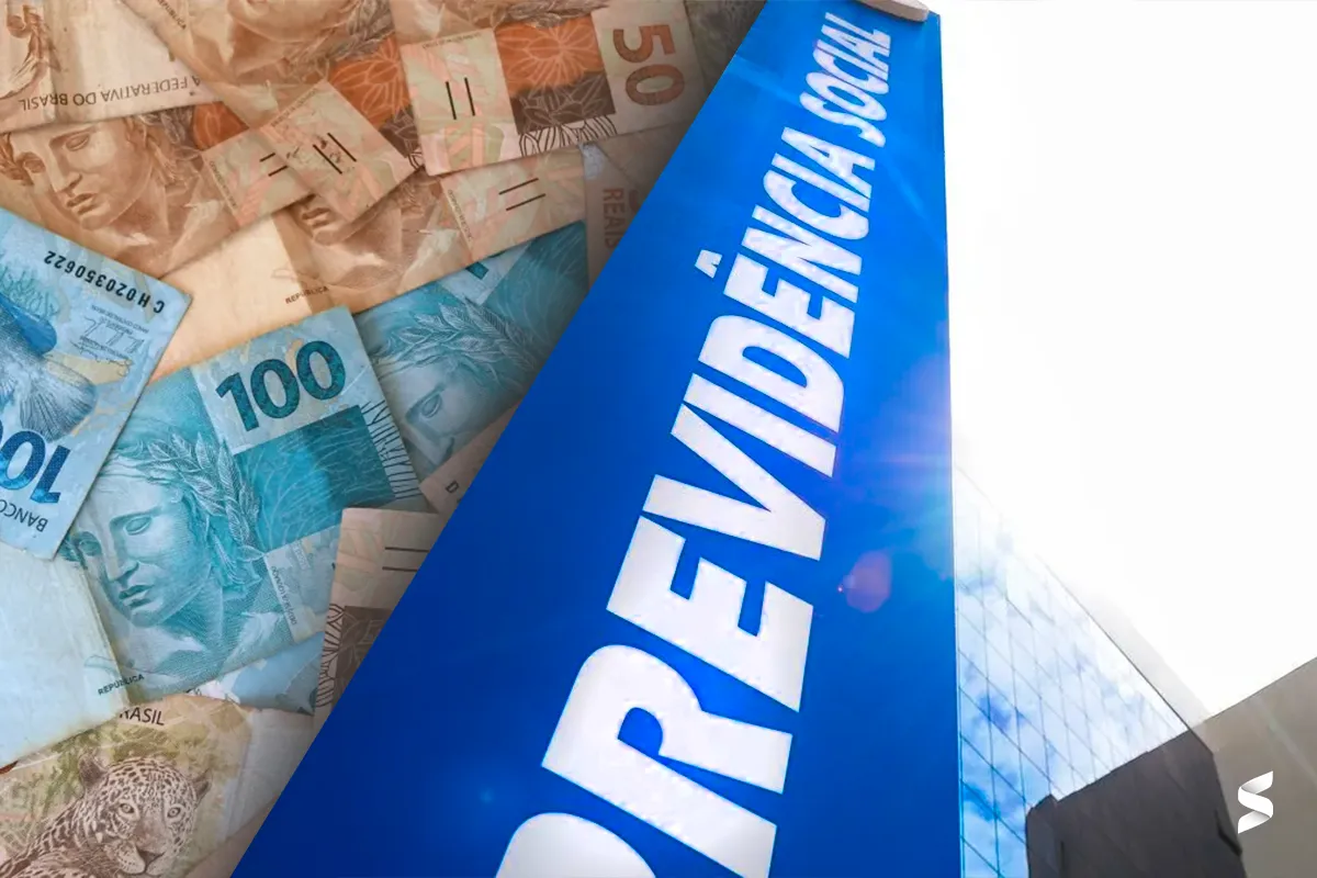 Imagem ilustrativa com notas de dinheiro e o logo da Previdência Social, relacionada aos pagamentos do INSS em abril de 2025.