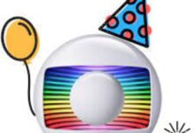 Logo da TV Globo com elementos de festa de aniversário