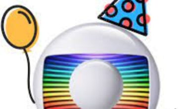 Logo da TV Globo com elementos de festa de aniversário