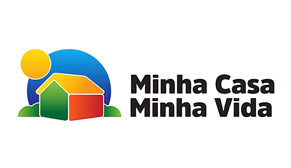 Logotipo oficial do programa Minha Casa, Minha Vida, com cores vibrantes e uma casa estilizada.