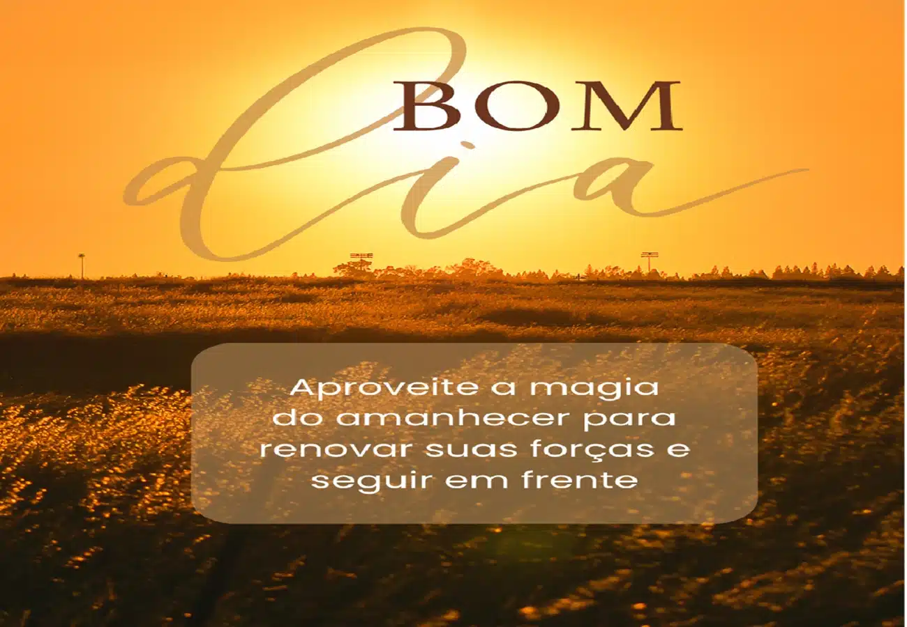 Amanhecer dourado com mensagem inspiradora de bom dia para renovar forças e seguir em frente