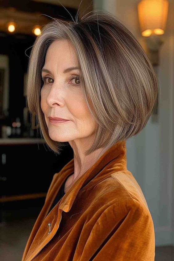 Mulher idosa com corte de cabelo bob elegante e moderno
