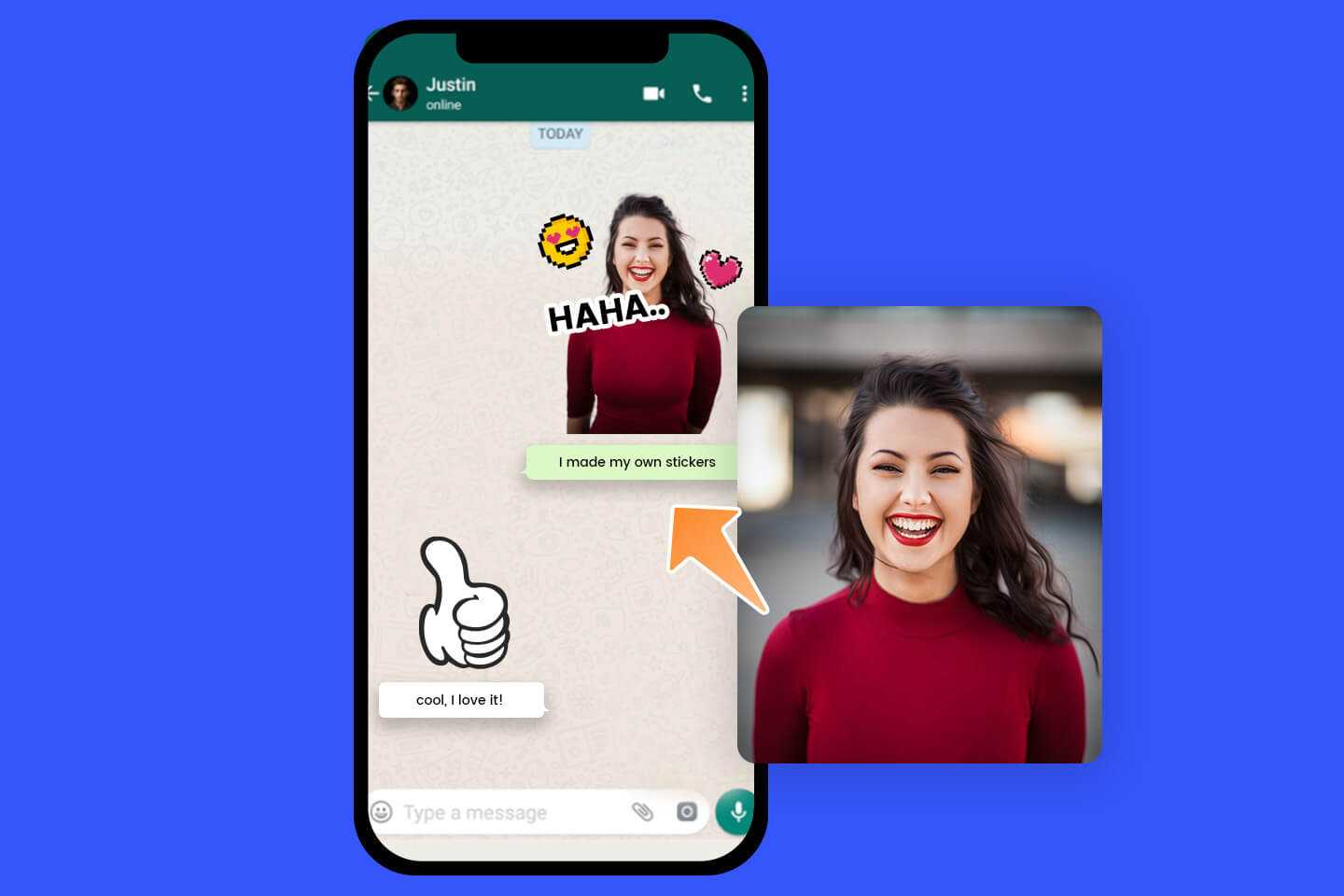 Conversa no WhatsApp exibindo figurinha personalizada criada a partir de foto recebida