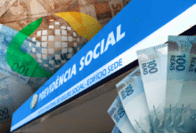 Fachada do INSS e notas de dinheiro representando o salário-família