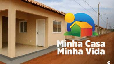 Conjunto habitacional do programa Minha Casa Minha Vida com casas novas e ruas de terra