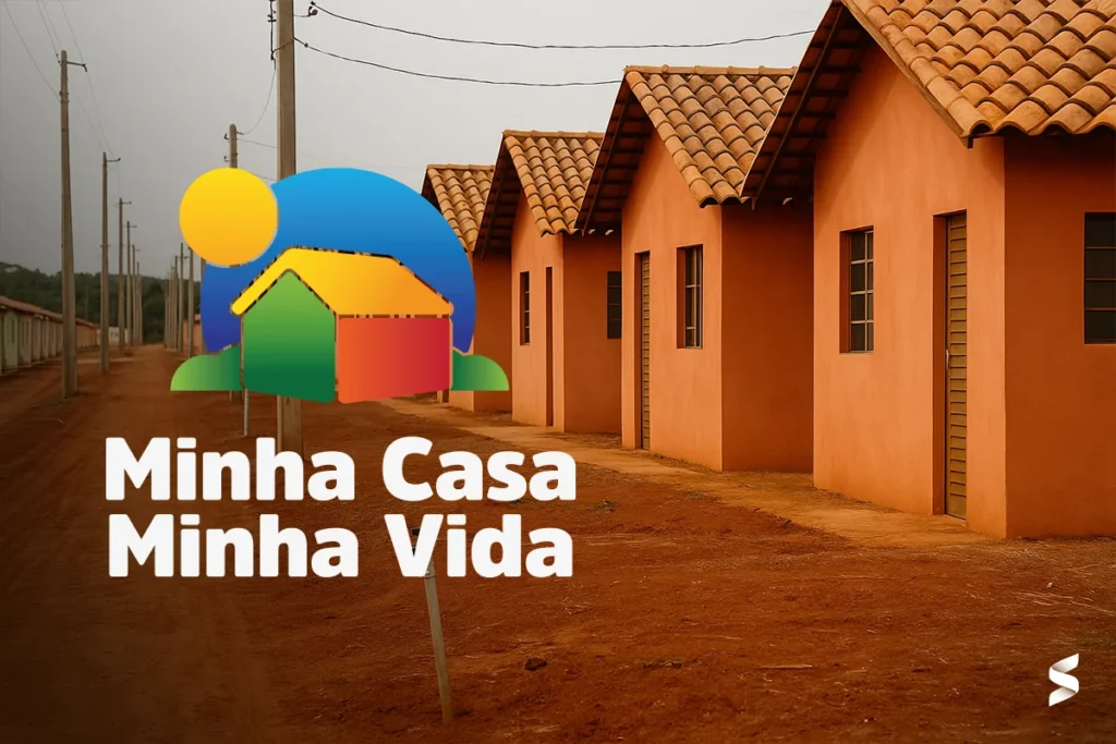 Imagem de casas do programa Minha Casa, Minha Vida, com moradias em um bairro planejado, destacando a infraestrutura do programa