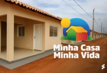 Imagem ilustrativa de uma casa do programa Minha Casa, Minha Vida, com moradias simples e modernas em um bairro recém-construído