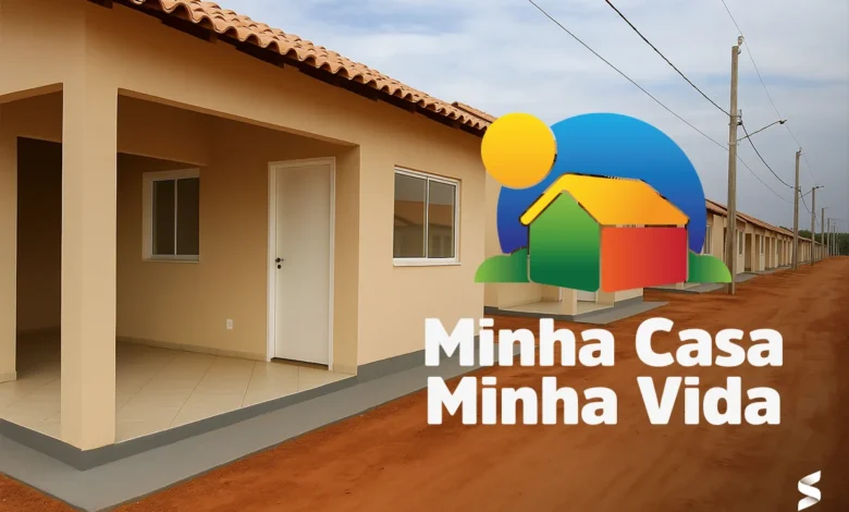 Imagem ilustrativa de uma casa do programa Minha Casa, Minha Vida, com moradias simples e modernas em um bairro recém-construÃdo