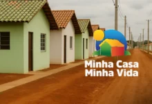 Imagem mostrando moradias do programa Minha Casa, Minha Vida, com o logotipo em destaque, representando a nova faixa 3 do programa