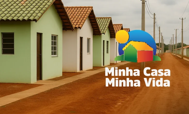 Imagem mostrando moradias do programa Minha Casa, Minha Vida, com o logotipo em destaque, representando a nova faixa 3 do programa