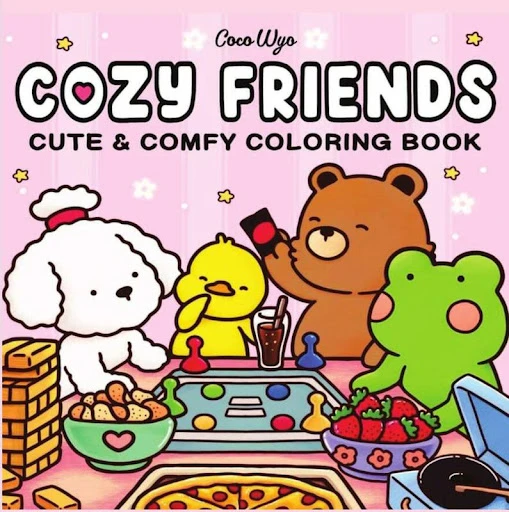 Ilustração colorida dos personagens fofos de Cozy Friends jogando e se divertindo juntos