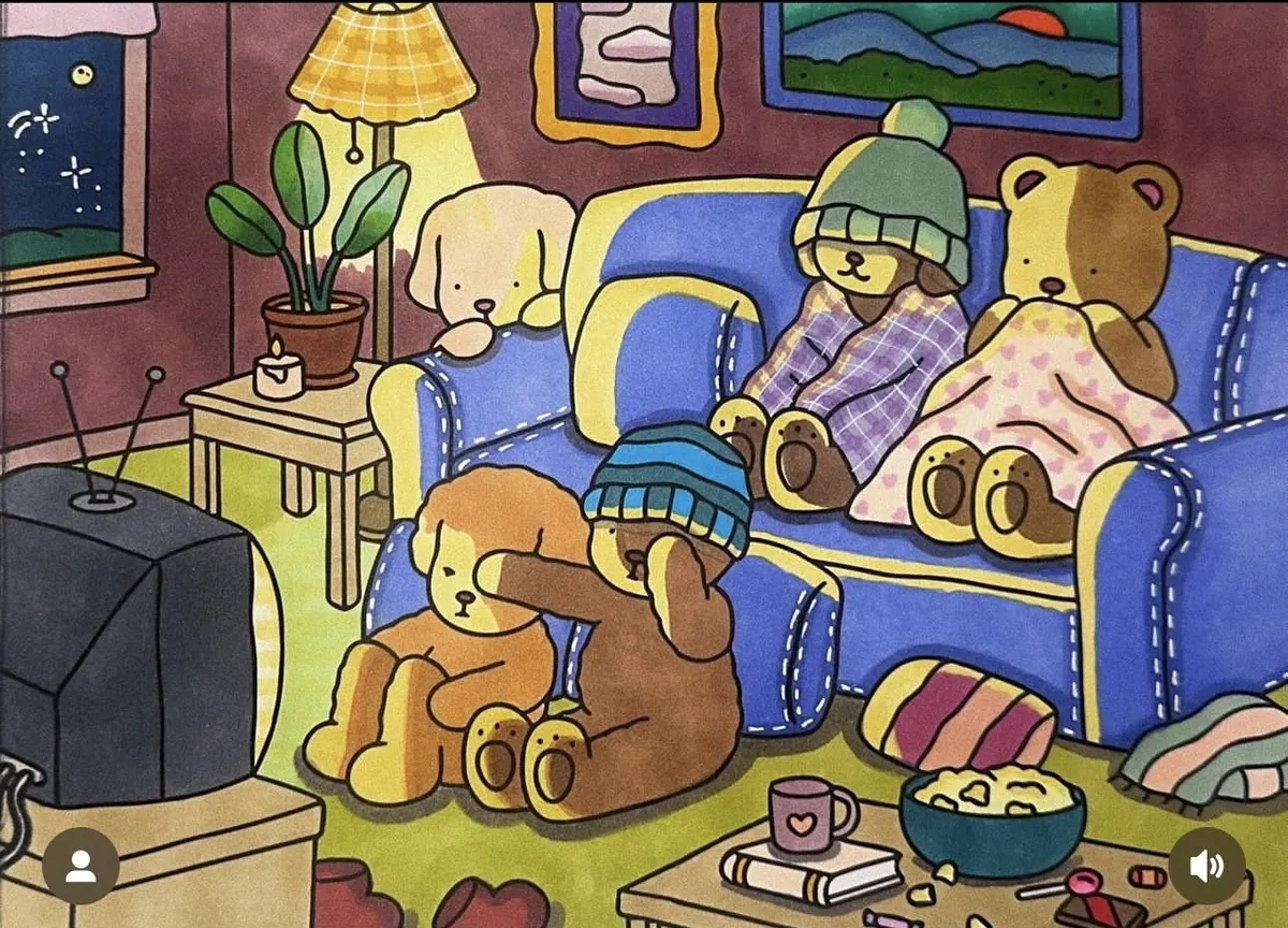 Bobbie Goods original assistindo filme com detalhes autênticos na ilustração