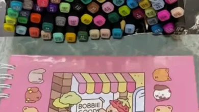 Canetas coloridas para arte e um caderno Bobbie Goods para pintura