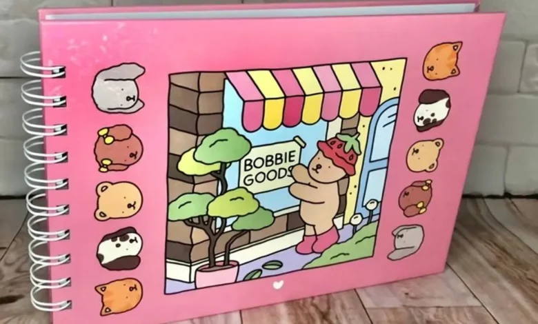 Caderno ilustrado da Bobbie Goods com capa rosa e desenhos de bichinhos fofos