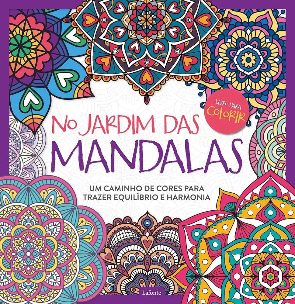 Capa do livro "No Jardim das Mandalas" com desenhos coloridos de mandalas em estilo artístico