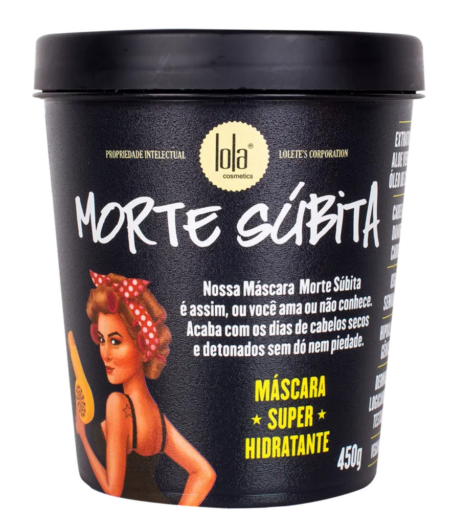 Pote da máscara de hidratação profunda Morte Súbita da Lola Cosmetics, ideal para cabelos secos e danificados.