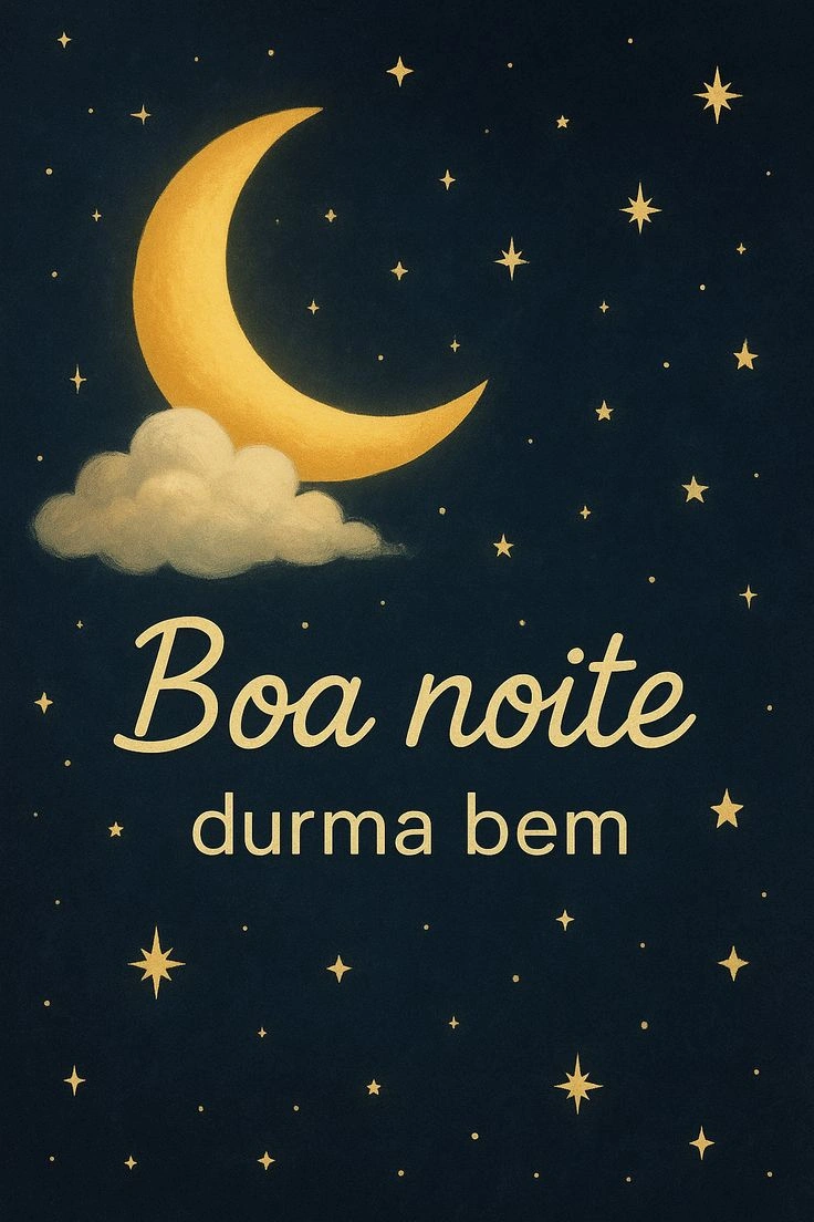  Ilustração com lua e estrelas douradas e a frase boa noite durma bem