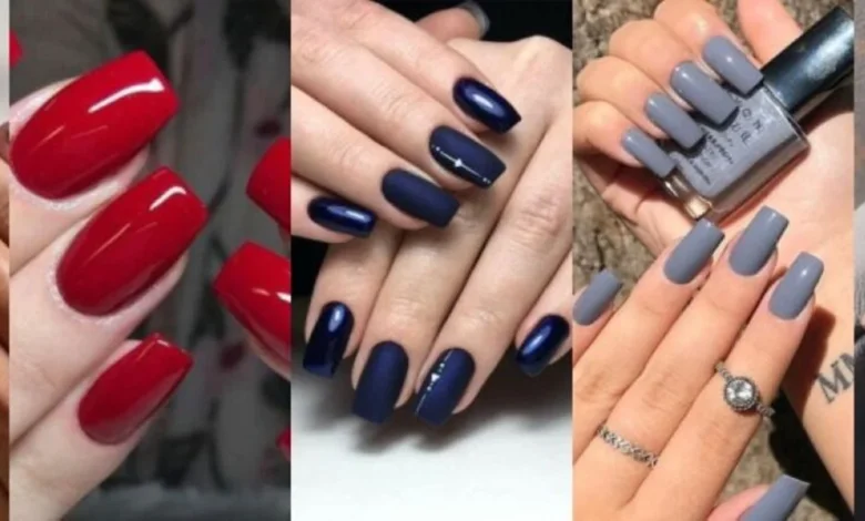 VĂĄrios estilos de unhas esmaltadas, com acabamentos brilhantes, foscos e cores variadas