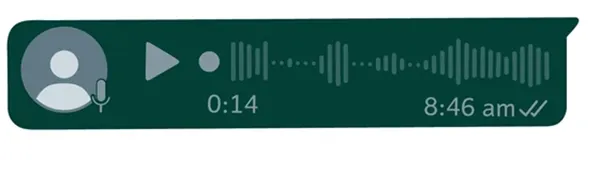 Ícone de mensagem de voz do WhatsApp com duração de 14 segundos