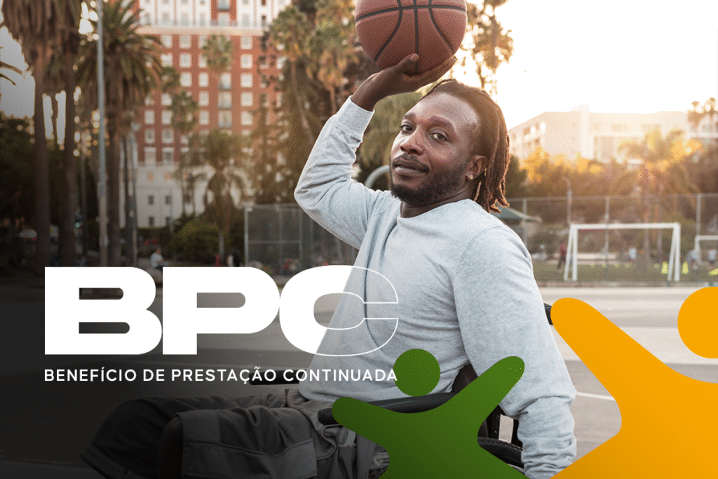Imagem de um homem com deficiência em cadeira de rodas jogando basquete, simbolizando a inclusão e o acesso ao BPC LOAS.