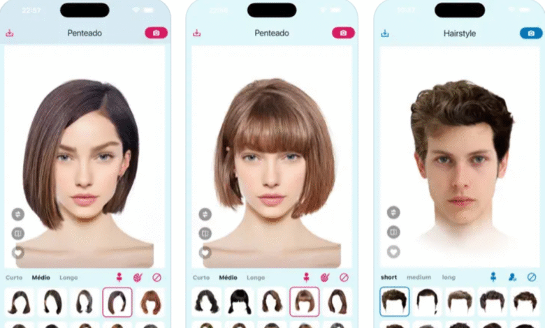 Simulação de cortes de cabelo femininos e masculinos em aplicativo de estilo virtual