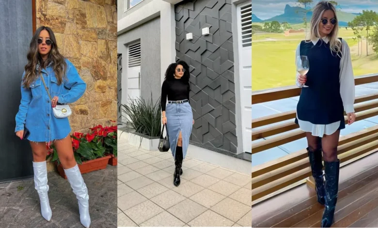 Looks modernos para a festa junina: vestidos e saias combinados com botas altas, para fugir do óbvio e garantir estilo.