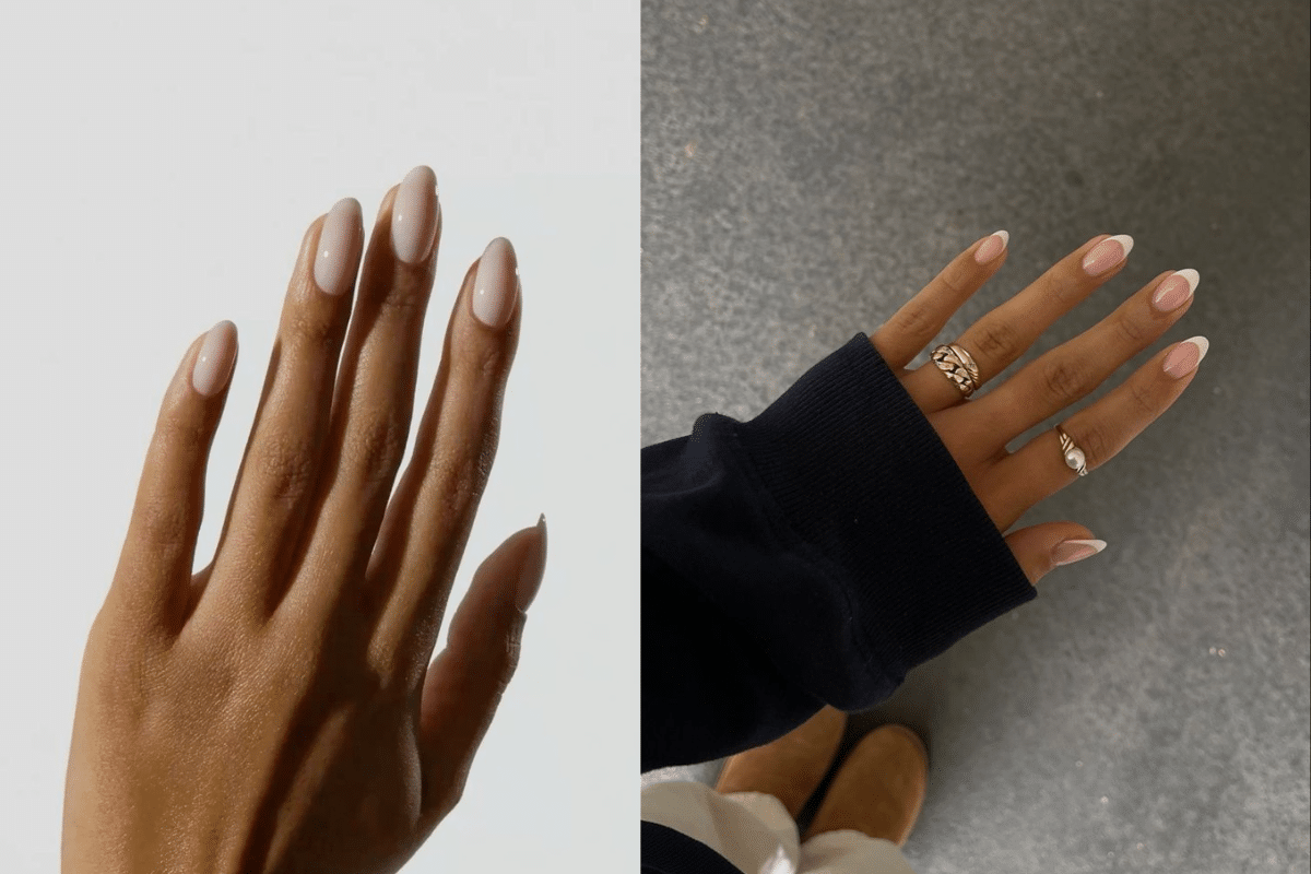 Unhas minimalistas Soap Nails, com acabamento brilhante e cor neutra, tendência para 2025.
