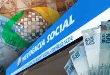 Imagem que representa o Instituto Nacional do Seguro Social (INSS) com cédulas de 100 reais ao fundo, ilustrando a questão do auxílio-doença.