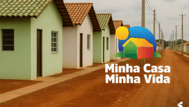 Casas populares do programa Minha Casa, Minha Vida com logo oficial sobreposto