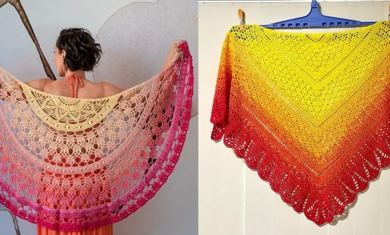 Modelos de xales de crochĂȘ em gradiente de cores