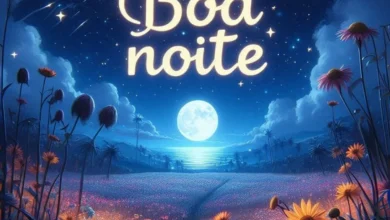 Imagem de boa noite com flores e lua, desejando uma semana repleta de paz e felicidade.