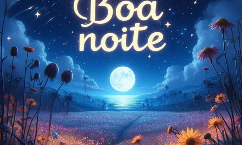 Imagem de boa noite com flores e lua, desejando uma semana repleta de paz e felicidade.