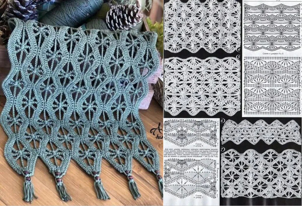 Caminho de mesa crochê com flores e folhagens em relevo, estilo rústico