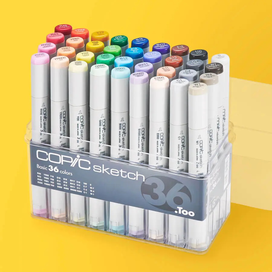 Conjunto de 36 canetinhas Copic Sketch em caixa transparente