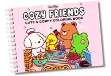 Livro de colorir Cozy Friends com animais fofos e desenhos simples, estilo Bobbie Goods.