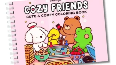 Livro de colorir Cozy Friends com animais fofos e desenhos simples, estilo Bobbie Goods.